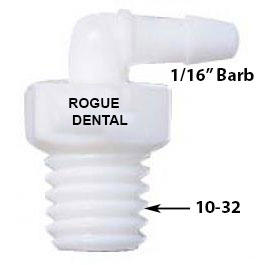 1/16" Barb X 10-32, 90 Degree Elbow (Pkg. 10)